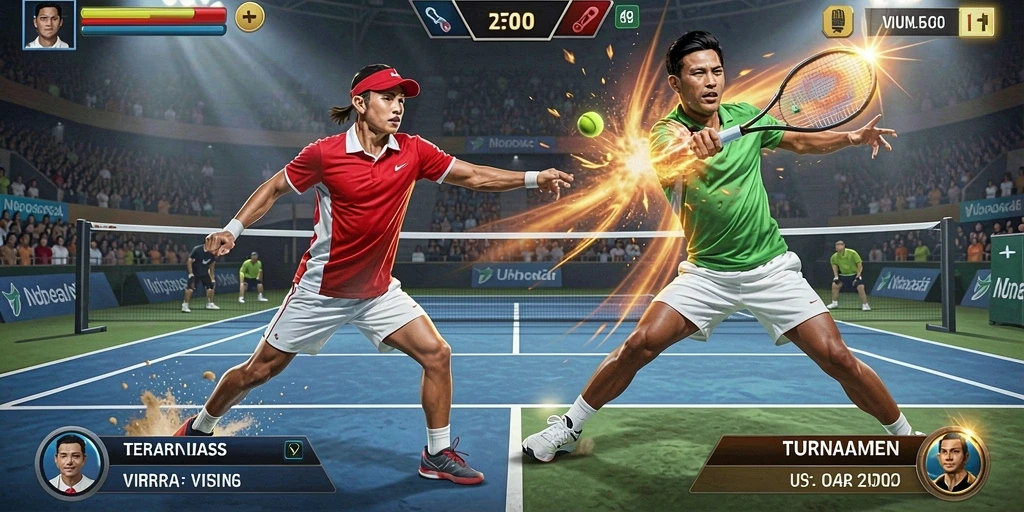 Screenshot menunjukkan karakter utama dalam aksi pertarungan.